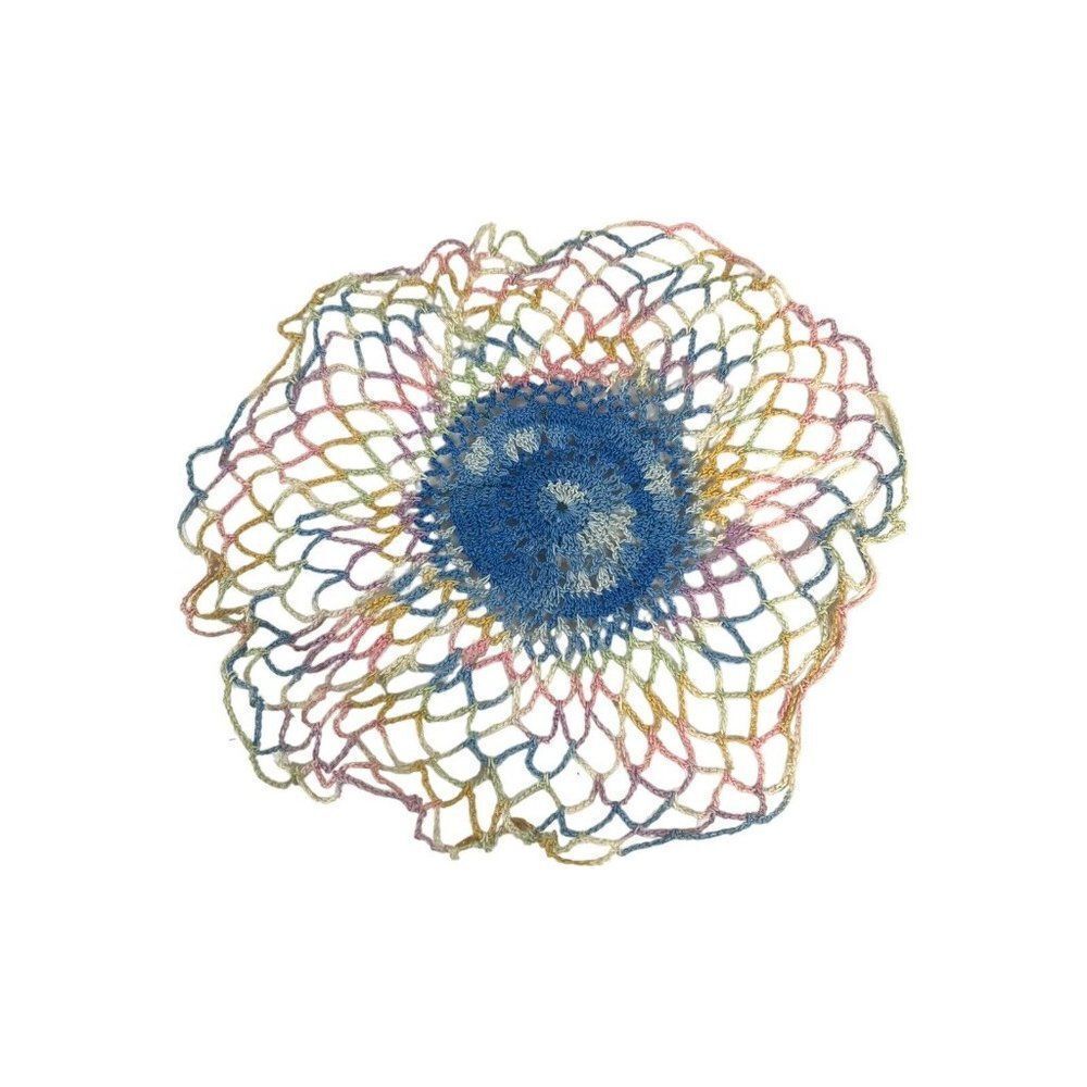 Vintage Crocheted Rainbow Ombre Daisy Sunflower Doilie 7”x6.5” Doily Cottagecore